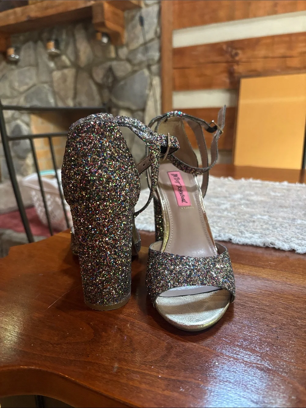 Betsey Johnson Multicolor Glitter Block Heel Sandals